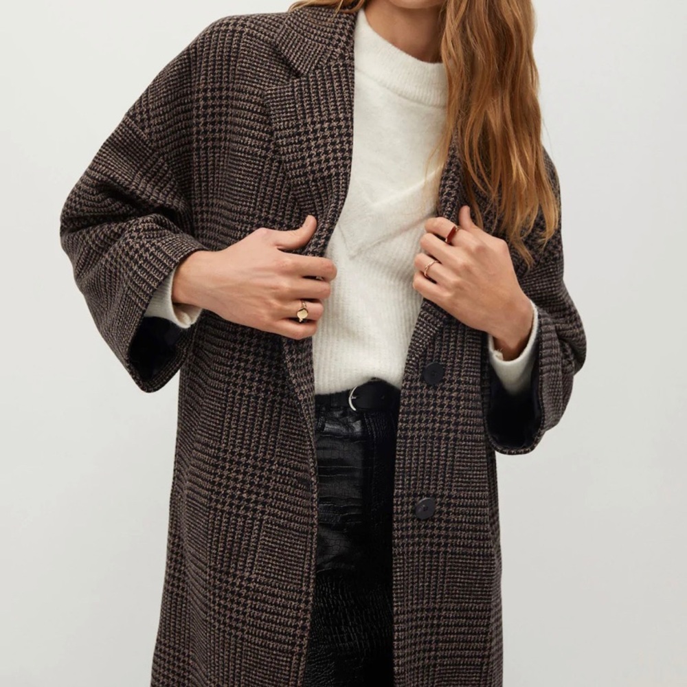 NWT - Mango wool blend check coat